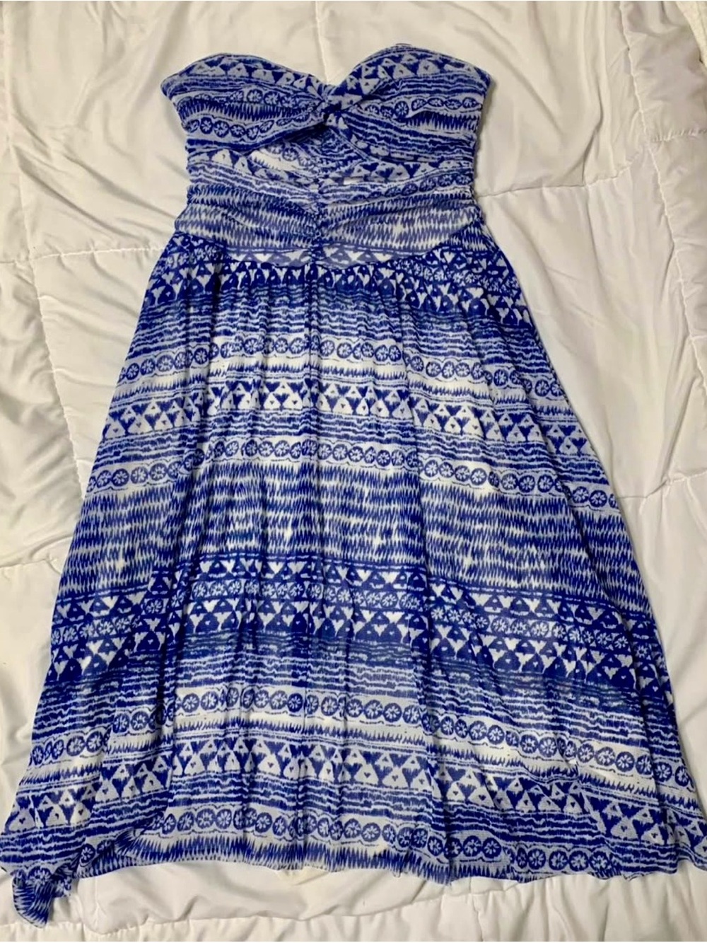Free People Strapless Aztec-Print Midi Dress in Blue & White